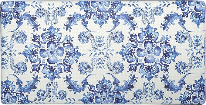 J&V TEXTILES Anti Fatigue Kitchen Mat for Floor, Embossed Themed Cushioned Kitchen Runner Rug Mat, Non Slip, Easy Wipe Clean, 1/2 Inch Thick (20x39 inches, Poppy Sketch Tile)
