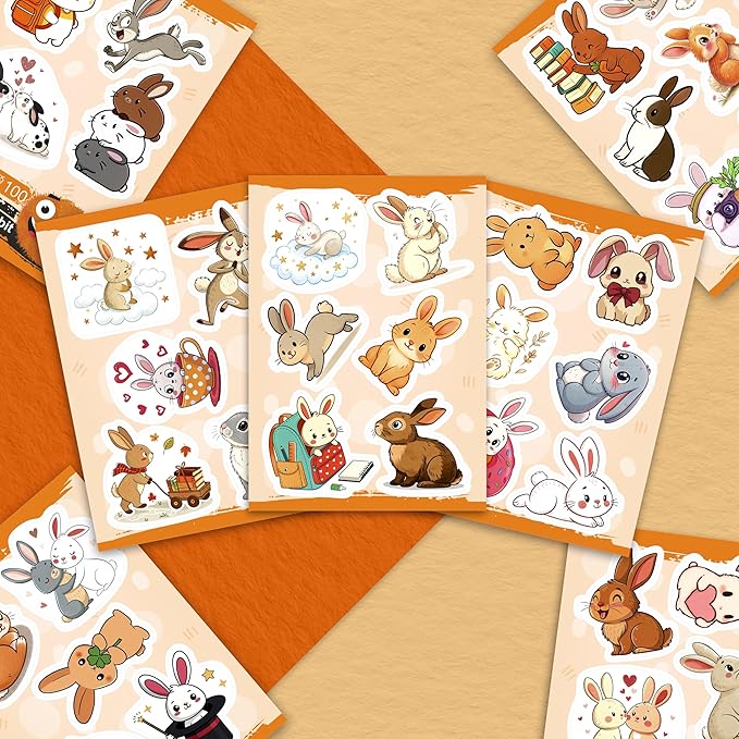 100Pcs Bunny Stickers for Water Bottles - Rabbit Stickers Cute, Small - Bunny and Rabbit Party Supplies & Decoration - Gift for Women & Men