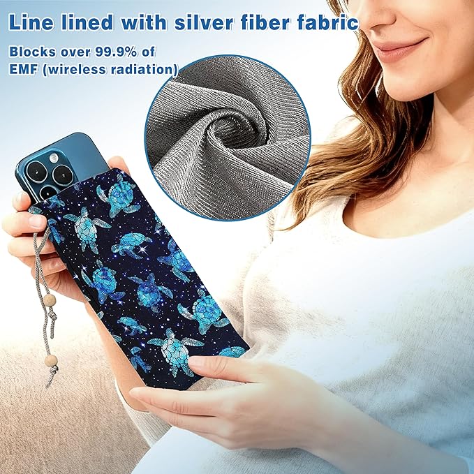 EMF Shield Sleeve for Cell Phone Reduce Signal Anti-EMP Pouch Against Radiation, EMF, 5G, RFID Blocking 4x8 Inch Sea Turtle-Blue Phone Sleeve Bags
