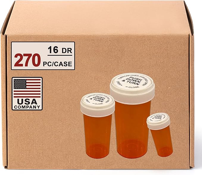 16 Dram Push Down and Turn Vials for Pharmacy 270 Pcs Empty Pill Bottles with Reversible Caps, Mini Pill Organizer Containers Child-Resistant Small Travel Pill Dispenser for Bulk Use