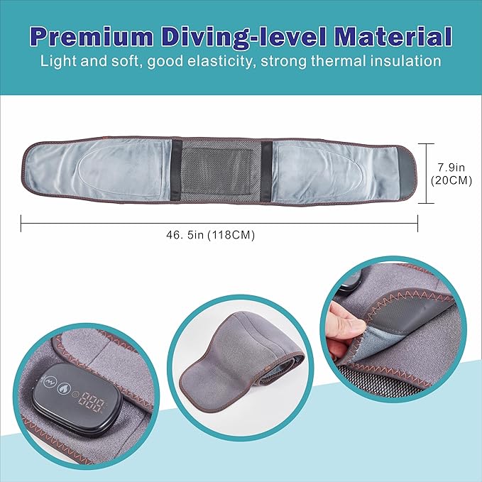 Lower Back Massager Waist Belt - Red Light Therapy, 3 Heating & Vibration Levels, Touchscreen Control, Adjustable Size, Multi-Use Heating Pad for Back/Stomach/Neck Pain Relief, Heated Back Brace