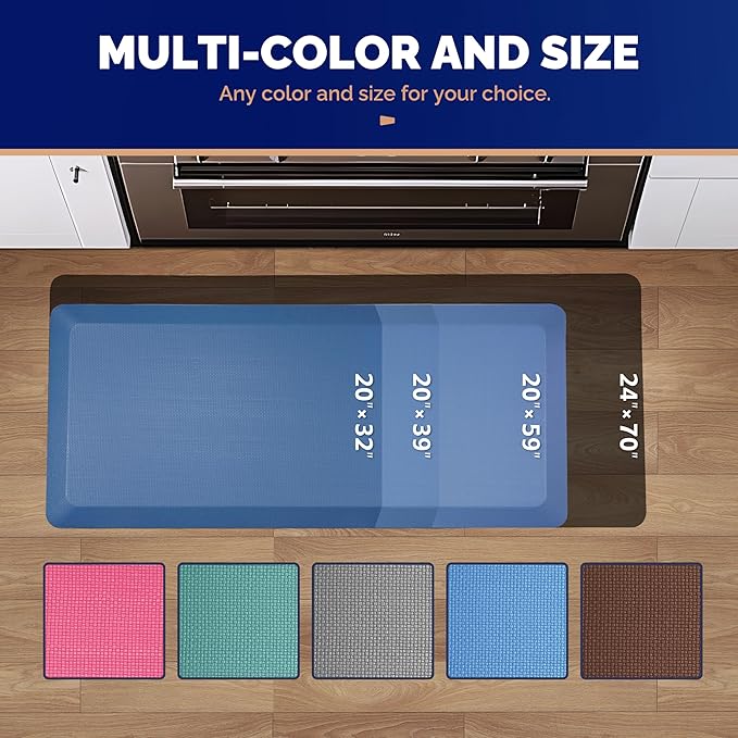FEATOL Anti Fatigue Mat for Standing, 9/10 Extra Thick Ergonomic Standing Desk Mat, Comfort Memory Foam Standing Mat at Home,Office All Day (20" x 32", Blue, 1PC)