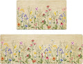 Kitchen Rug Mats for Floor Cushioned Anti Fatigue Floral Kitchen Rugs Sets of 2 Farmhouse Wildflowers Non Slip Waterproof Comfort Memory Foam Standing Floor Mat for Office Laundry Sink Desk