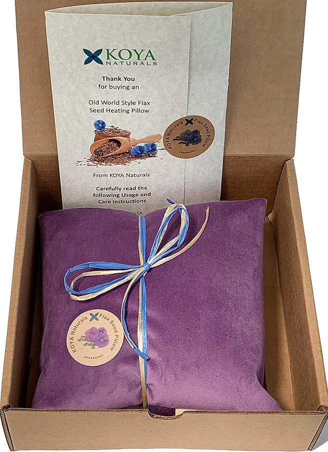KOYA Naturals Soft Velvet Flax Seed Pillow - Microwave Heating Pad – Microwavable Moist Heat Pack – for Neck, Muscle, Joint, Stomach Pain, Menstrual Cramps – Warm Wrap (Purple)
