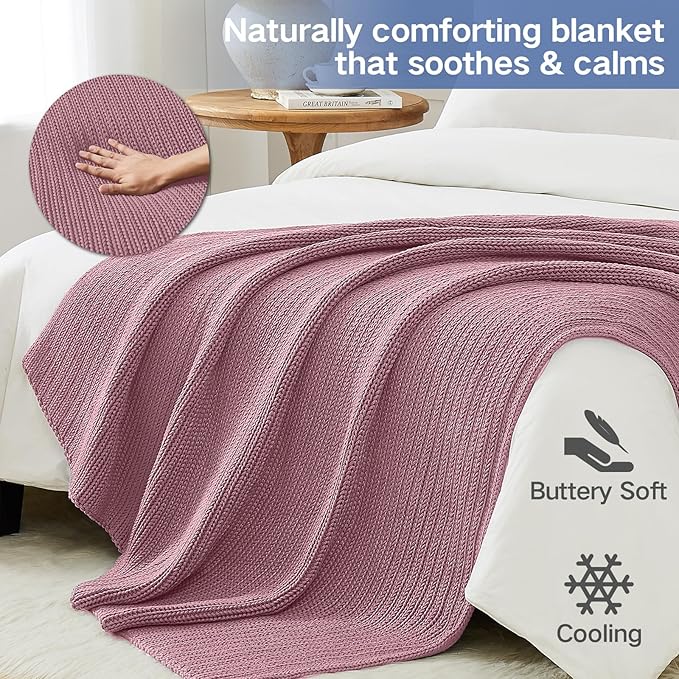 Guohaoi Knitted Weighted Blanket for Adults (Muted Pink 48"x72" 12lbs) No Beads Cooling Throw Blanket for Hot Sleepers, Home Decor Breathable Chunky Knit Heavy Blanket Use on Full Size Bed