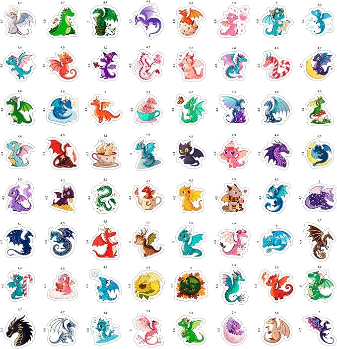 100Pcs Cute Dragon Stickers Waterproof, Funny for Laptop - Dragon Party Supplies - Gift for Women & Men