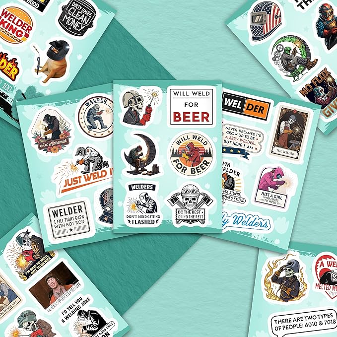 100Pcs Welder Stickers for Helmets, Water Bottles, Laptop - Welding Stickers for Hard Hats - Welder Gifts, Party Supplies & Decorations - Gift for Women & Men