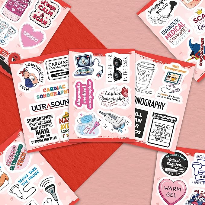 100Pcs Sonography Stickers for Water Bottle, Laptop - Ultrasound Stickers - Sonography Gifts for Sonographer, Party Decorations - Gift for Women & Men