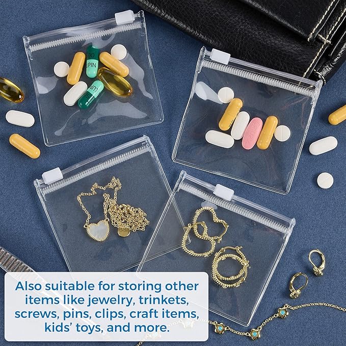 Zippered Pill Pouch Bags - 240 Pcs, Slide Lock Clear Plastic Mini Bags, BPA-Free for Pills Vitamins, Supplements, Medications, Jewelry, Crafts, Small Objects - Self-Sealing, Reusable, Travel-Friendly