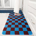 Peacock Blue Checkered Grid Checkerboard Kitchen Rug Sets [2 PCs], Anti-Fatigue, Waterproof Non-Slip Kitchen Mats Heavy Duty Ergonomic Comfort Foam Rug for Floor, Home,17"x29"+17"x47"