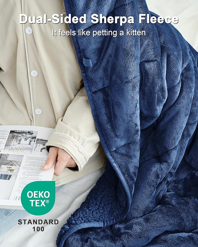 Ultra-Soft Weighted Blanket 15 lbs for Adults, Plush Sherpa Fleece Reversible Weighted Throw Comfort for Relaxation & Cozy Evenings, Hug-Like Security, Evenly Distributed, W60 x L80, Dark Blue