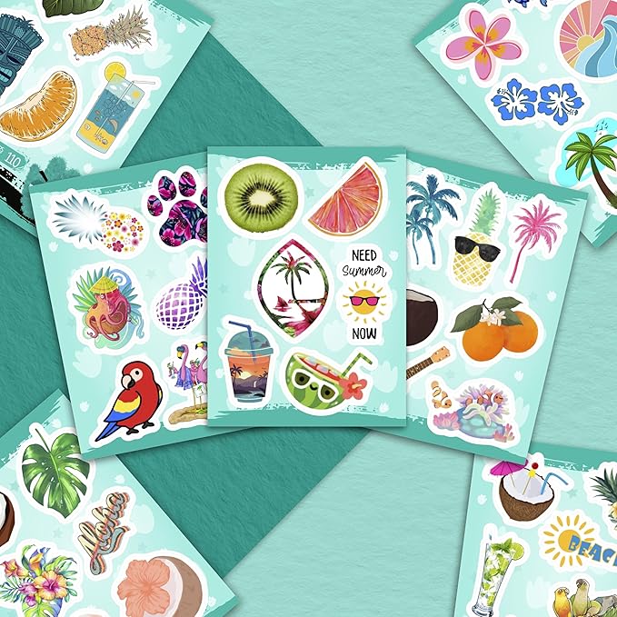 BulbaCraft Tropical Stickers, Beach Stickers for Water Bottle - Tropical Party suppliess & Decorations, Waterproof Vinyl Hawaiian Decals, Aloha Decals, Gifts for Women & Men