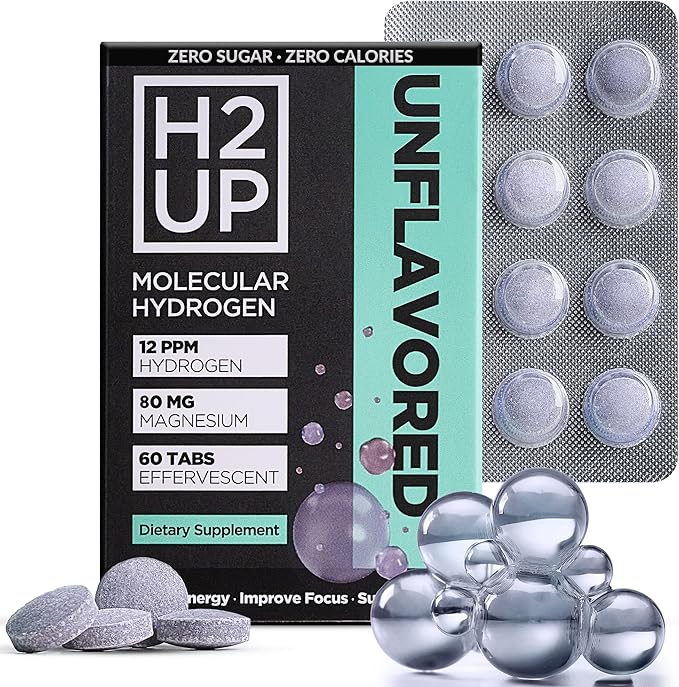 H2UP™ Sugar-Free Molecular Hydrogen Tablets – 60 Count – 12 PPM Hydrogen with Magnesium – Dissolvable Tablets for Clean Hydrogen-Infused Water