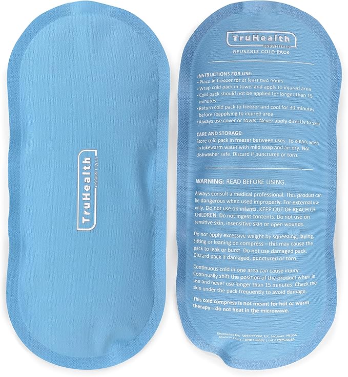 Gel Cold Compression Ice Packs for Injuries - Gentle Fabric Cold Compress - Reusable Gel Pad for Knee & Back Relief - Flexible Ice Pack Conforms to Body Contours, 2 Count, 4.5 x 9.5 in, Blue