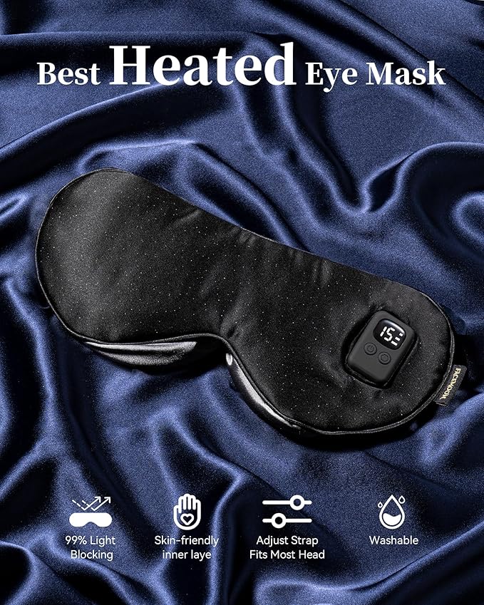 Heated Eye Mask for Dry Eyes - Warm Compress for Digital Tired Eyes, Stye Relief - Cordless, Adjustable Heat & Timer Settings - Airplane/Road Travel, Sleep aid, Office nap Black