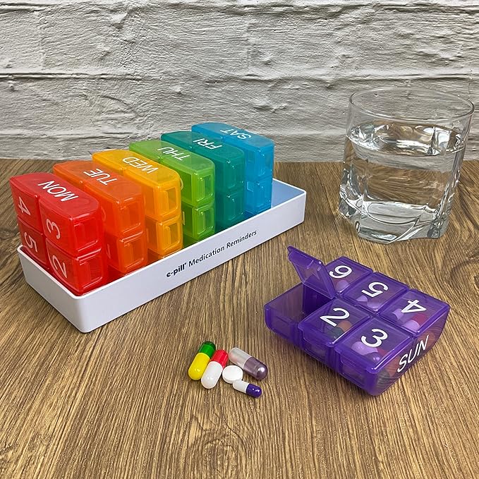 e-Pill 6 Times a Day 7 Day Weekly Pill Organizer – Large Capacity Rainbow Multicolor Pill Box for Vitamins & Medication