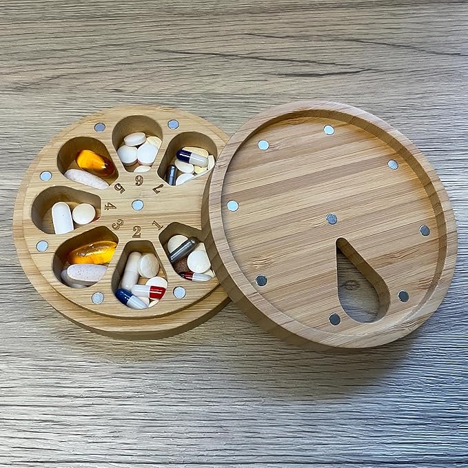 e-Pill Bamboo Weekly Pill Organizer, 7 Day Pill Box for Tablets, Vitamins or Supplements (Weekly)