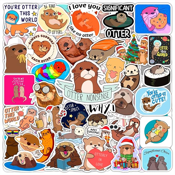 BulbaCraft 100Pcs Sea and River Otter Stickers for Laptop and Water Bottle - Otter Gifts, Cute Stuff, Gifts for Women & Men