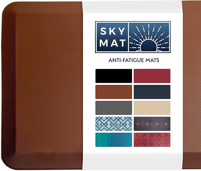 Sky Solutions Anti Fatigue Mat - 3/4" Cushioned Kitchen Rug and Standing Desk Mat & Garage - Non Slip, Waterproof and Stain Resistant (20" x 39", Brown)