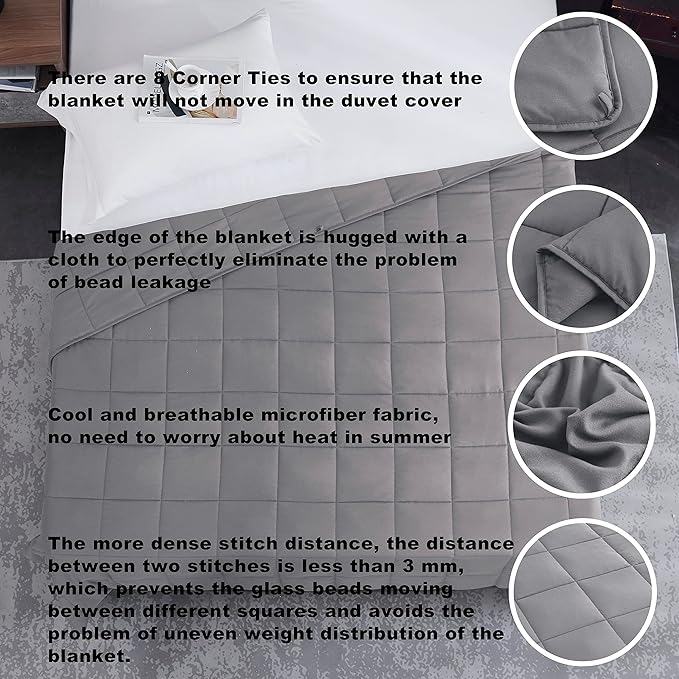 L'AGRATY Weighted Blanket - 60"x80" 20lbs Cooling Breathable Heavy Blanket Microfiber Material with Glass Beads for Adult All-Season Summer Fall Winter Soft Thick Comfort