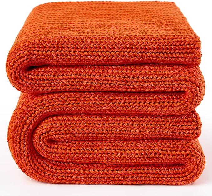 Guohaoi Knitted Weighted Blanket for Adults (Orange 60"x80" 17lbs) No Beads Cooling Throw Blanket for Hot Sleepers, Home Decor Breathable Chunky Knit Heavy Blanket Use on Queen/King Size Bed