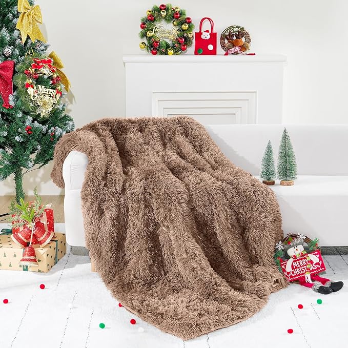 Cottonblue Weighted Blanket 20 lbs for Adults Queen Size, Luxury Sherpa Faux Fur Reversible Plush Weighted Blankets Throw 60x80 in, Snugly Long Fur Warm Heavy Blanket for Couch Sofa Bed, Brown/Khaki