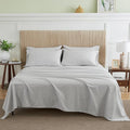 Simple&Opulence Belgian Linen Sheet Set Solid Color - 6 Pieces (1 Flat Sheet & 1 Fitted Sheet & 4 Pillowcases) 16" Deep Pocket Natural Flax Cotton Blended Soft Bedding - Khaki Grey, King Size