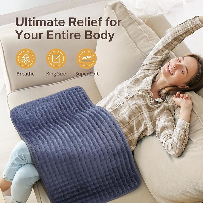 Heating Pad for Back Pain Relief, 17" X 33" XXX-Large Heating Pads for Cramps,Electric Heating Pad XL with 6 Fast Heating Settings,Moist Dry Heat Options,Auto-Off,Machine Washable,Purple Gray