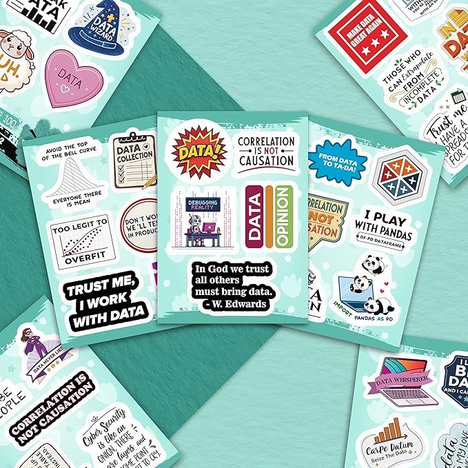 100Pcs Data Science Stickers for Water Bottle, Laptop, Phone - Funny Data Science Gifts for Scientist, Party Supplies - Gift for Women & Men