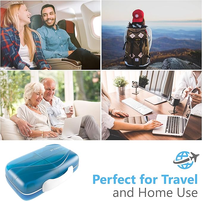 Moisture Proof Pill Sorter Organizer Box Dispenser Home Supplement Holder Portable Vitamin Jumbo Size 8 Compartment Airtight Travel Pill Container Daily Medicine