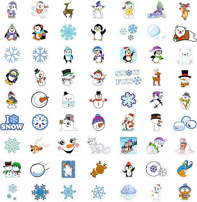BulbaCraft Winter Stickers - Snowflake Stickers - Winter Party suppliess - Penguin Decals, Snowman Decals, Snow Gifts, Gifts for Women & Men