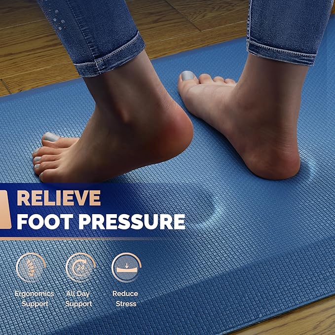 FEATOL Anti Fatigue Mat for Standing, 9/10 Extra Thick Ergonomic Standing Desk Mat, Comfort Memory Foam Standing Mat at Home,Office All Day (20" x 32", Blue, 1PC)