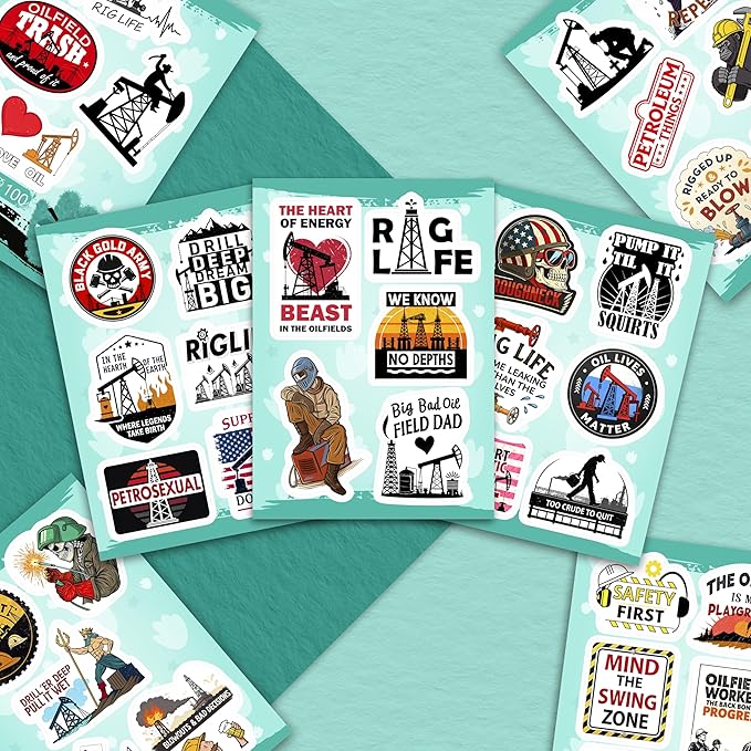 100Pcs Oilfield Stickers for Hardhats, Water Bottle - Oilfield Gifts for Oil Field Worker - Oil Field Party Decorations - Gift for Women & Men