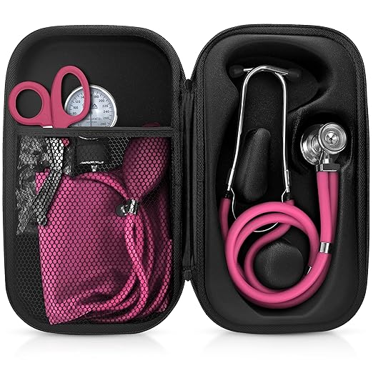 ASA TECHMED Medical Starter Kit – Stethoscope, Durable Blood Pressure Monitor, EMT Shears & Protective Carrying Case – Ideal for Healthcare Students & Professionals, Pink