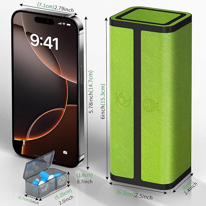 7-Day AM/PM Pill Organizer with Scratch-Resistant Leather Case - Portable Weekly Travel Medicine Box with Detachable Daily Pods & Privacy Design (Dark Green)