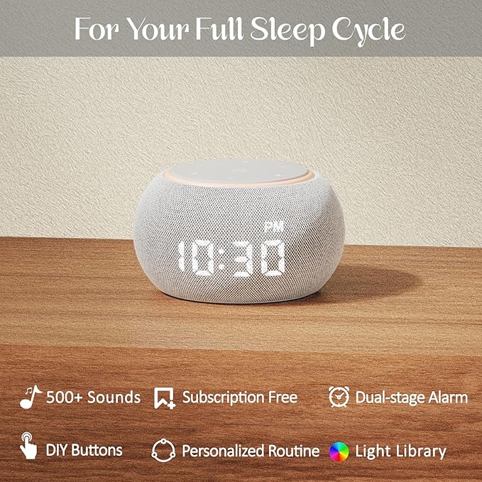 Santebee Sound Machine for Sleep White Noise Machine for Adults Night Light, Luna Pro 507 Soothing Sounds, Dual-stage Alarm&Snooze, Smart App Control Custom Buttons, Dimmable Clock Timer for Baby Kids