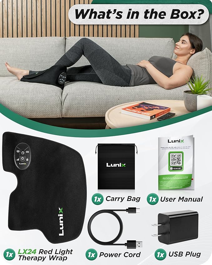 Lunix LX24 Red Light Therapy for Feet, Near Infrared Therapy for Circulation & Joint Support, Portable, Rechargeable, Adjustable Intensity, Black