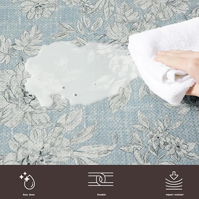 Laura Ashley - Anti-Fatigue Kitchen Mat, Iris Floral Design, Stain, Water & Fade Resistant, Cooking & Standing Relief, Non-Slip Backing, Measures 17.5" x 48", Light Blue Iris