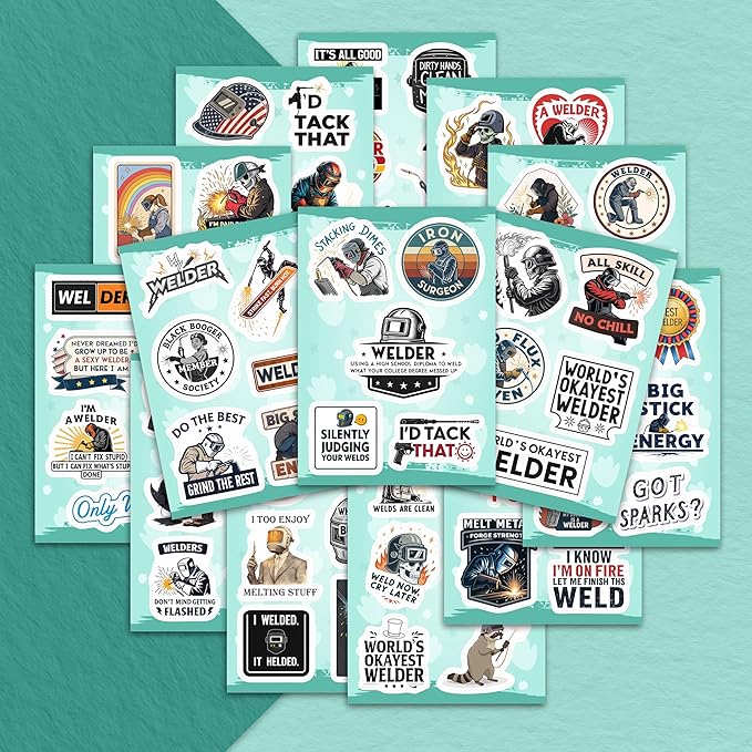 100Pcs Welder Stickers for Helmets, Water Bottles, Laptop - Welding Stickers for Hard Hats - Welder Gifts, Party Supplies & Decorations - Gift for Women & Men