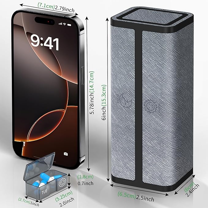 7-Day AM/PM Pill Organizer with Scratch-Resistant Leather Case - Portable Weekly Travel Medicine Box with Detachable Daily Pods & Privacy Design (Silver Black)