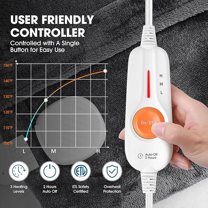 Boileau Electric Heating Pad for Back Pain Relief, Birthday Gifts for Women Men Mom Dad Elderly, Self Care Gifts for Him Wife Husband, Neck Shoulder Back Pain Relief 24"x33" Large Heating Heat Pad