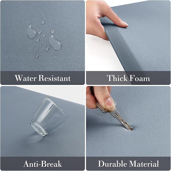HappyTrends 2 PCS Kitchen Mat Cushioned Anti-Fatigue Floor Mat, Heavy Duty Ergonomic Comfort Foam Standing Mat, Waterproof Non-Slip Kitchen Rugs for Home, Office(20"x30"+20"x47",Grey)