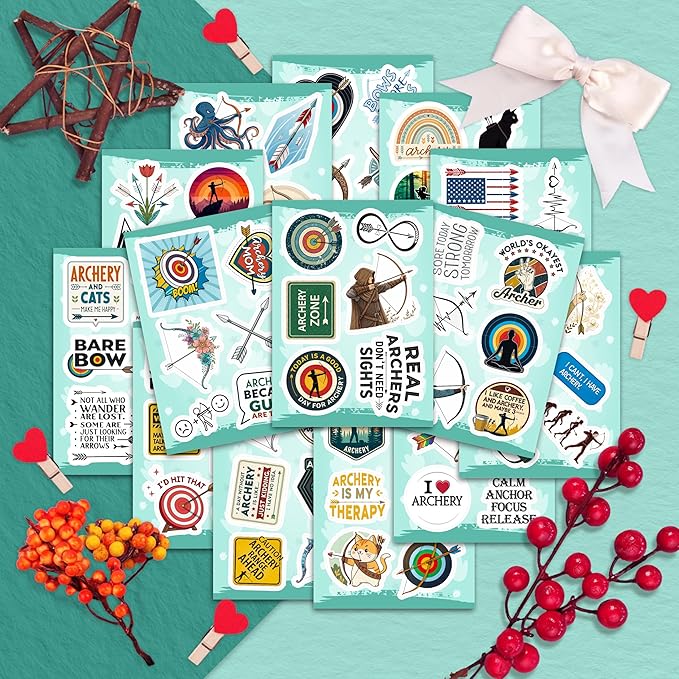 100Pcs Archery Stickers and Decals for Bow Case, Arrow Stickers - Archery Party Supplies- Bow Hunting Decals - Gift for Women & Men