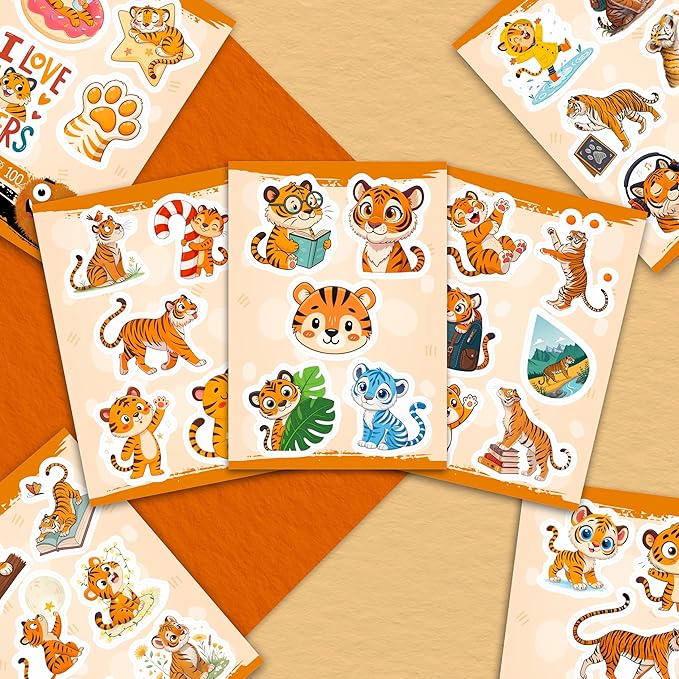 100Pcs Tiger Stickers Waterproof or Laptop - Tiger Gifts & Party Supplies - Jungle Animals Stickers, Wildlife Decals - Gift for Women & Men