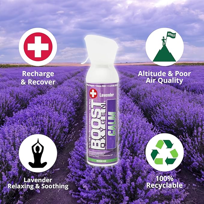 Boost Oxygen Medium Calm Lavender Aroma 5L Canister | Respiratory Support for Aerobic Recovery, Altitude, Performance & Health (12 Pack)