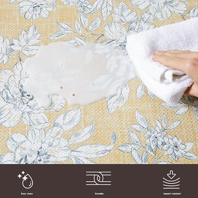 Laura Ashley - Anti-Fatigue Kitchen Mat, Iris Floral Design, Stain, Water & Fade Resistant, Cooking & Standing Relief, Non-Slip Backing, Measures 17.5" x 60", Tawny Yellow