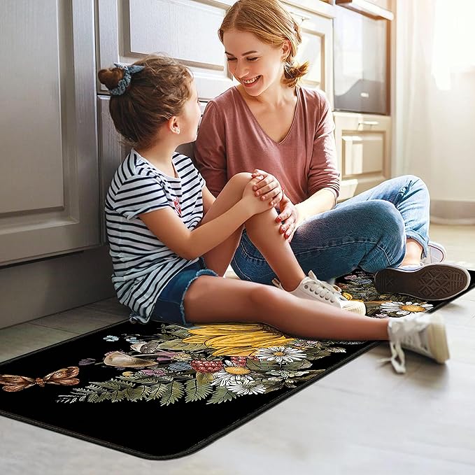 Sunflower Kitchen Rugs 2 Piece Set for Floor Mat, Non Skid Washable Absorbent Microfiber Sunflower Kitchen Mat for in Front of Sink for Standing for Home Sunflower Kitchen Decor 17"X30"+17"X47"