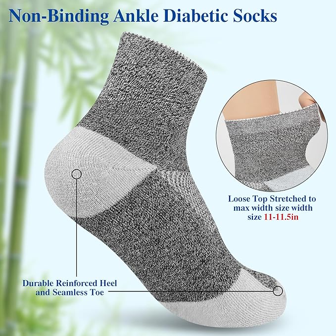 Diabetic Socks for Men,6 Pairs Ankle Mens Diabetic Socks,Diabetic Neuropathy Socks for Men Size 9-11/10-13/13-15.