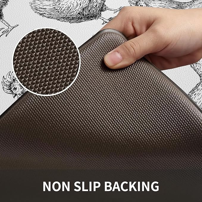 Farmhouse Kitchen Mat Rooster Rugs for Kitchen Floor Anti Fatigue Mat for Standing Desk Office Kitchen Floor Mats Non Slip Waterproof 17.3 x 29 x 0.47 inch