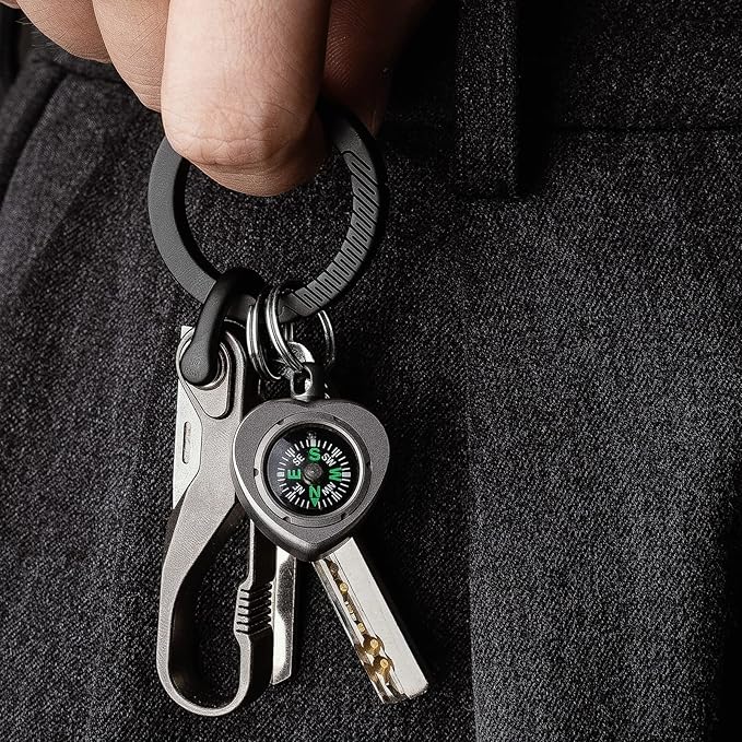 TISUR Keychain Pill Holder+Titanium Round Carabiner Clip